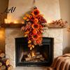 Indoor Outdoor Fall Decorations Sunflower Swags Wreath Maple Leaves And Berries Hanging Decor Artificial Elegant Home Accents Autumn Seasonal