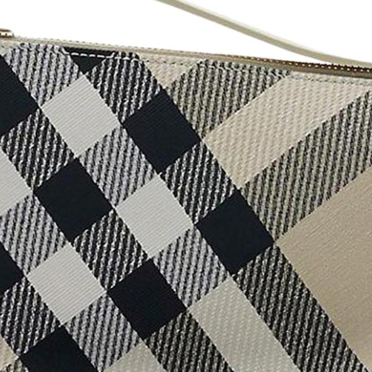 Burberry Check Canvas Sling Crossbody Bag With Gold Bell Charm & Hardware For Daily Use