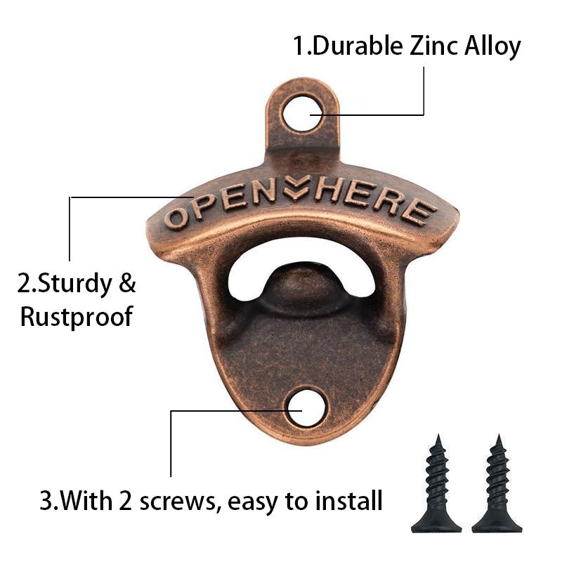 Zinc Alloy Wall Bottle Opener Beer Retro Alloy Wall Mounted Beer Bottle Opener Kitchen Decor KPQ005