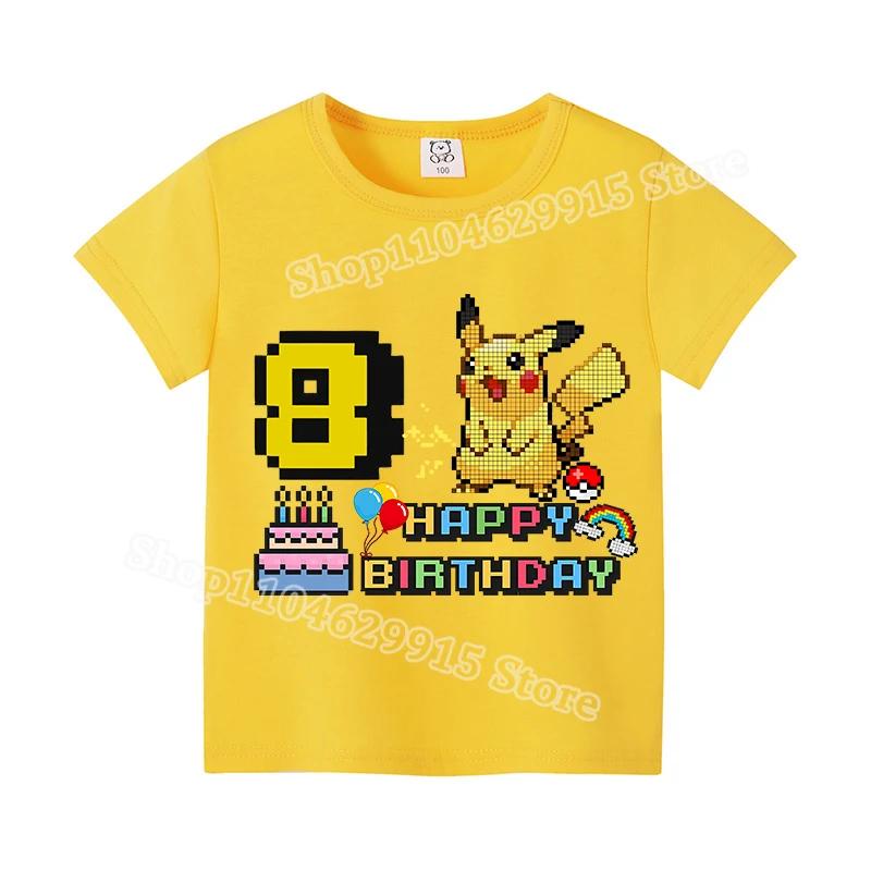 Pokemon Cotton TShirt Pikachu Cartoon Anime Tops Summer Breathable Toddler Kawaii Number Tee Baby Kids Birthday Clothes Gift