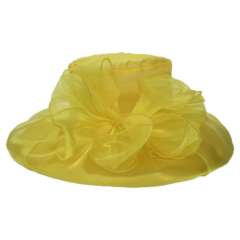 Fashion for Women Summer Organza Sun Hats Large Brimmed Elegant Ladies Beach Hat Foldable Anti Ultraviolet Church Bow Bucket Cap