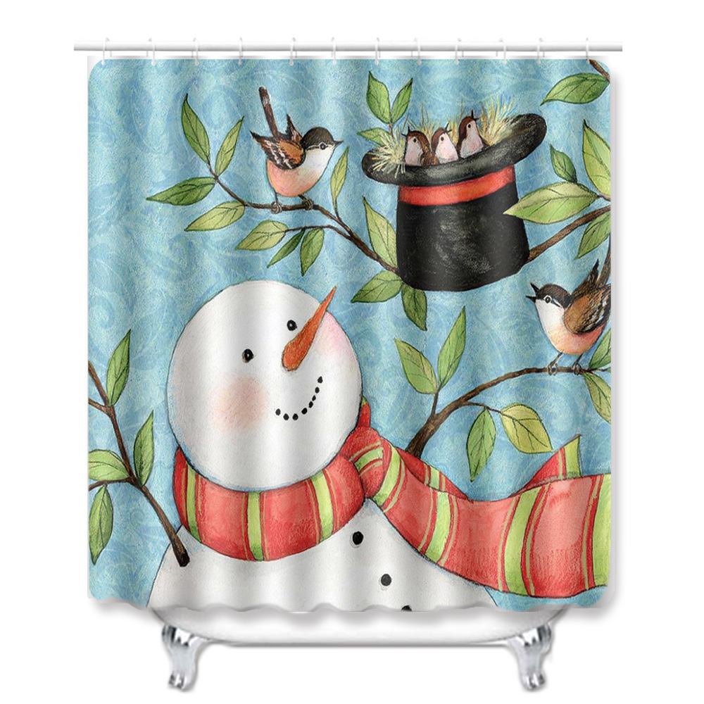 Christmas Shower Curtain Floor Mat Combination Four-Piece Set Bathroom Toilet Carpet Shower Room Mat Foot Mat