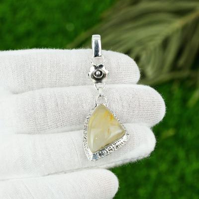 Natürlicher Goldener Rutil Edelstein Schmuck 925 Sterlingsilber Anhänger Für Frauen