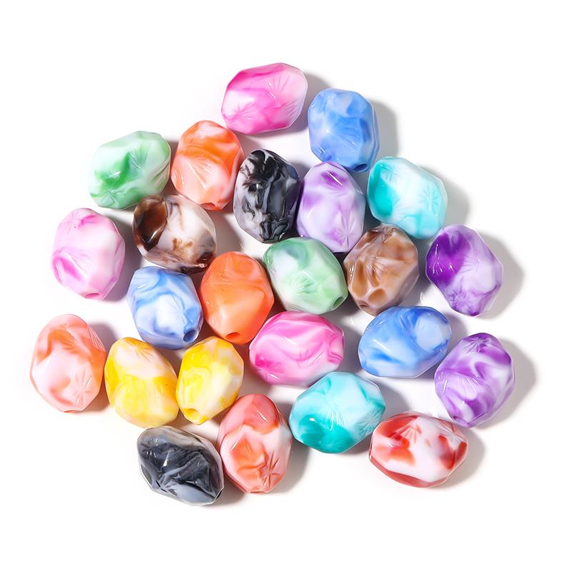 20Pcs Irregular Resin Beads Colored Ink Painting Flat Round Oval Large Hole Beads For DIY Craft Bracelet Jewelry Gift Wholesale