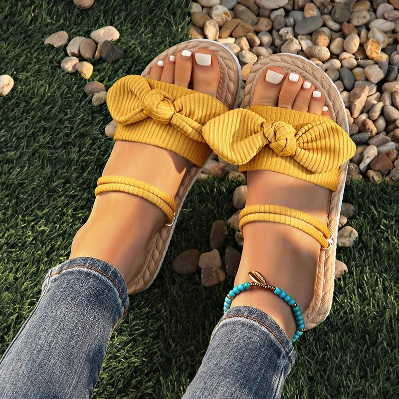 Fashion Fashion Bowknot Sandals Women Summer 2025 Lightweight Non-Slip Sweet Sandals Woman Cotton Fabric Platform Sandalias De Mujer