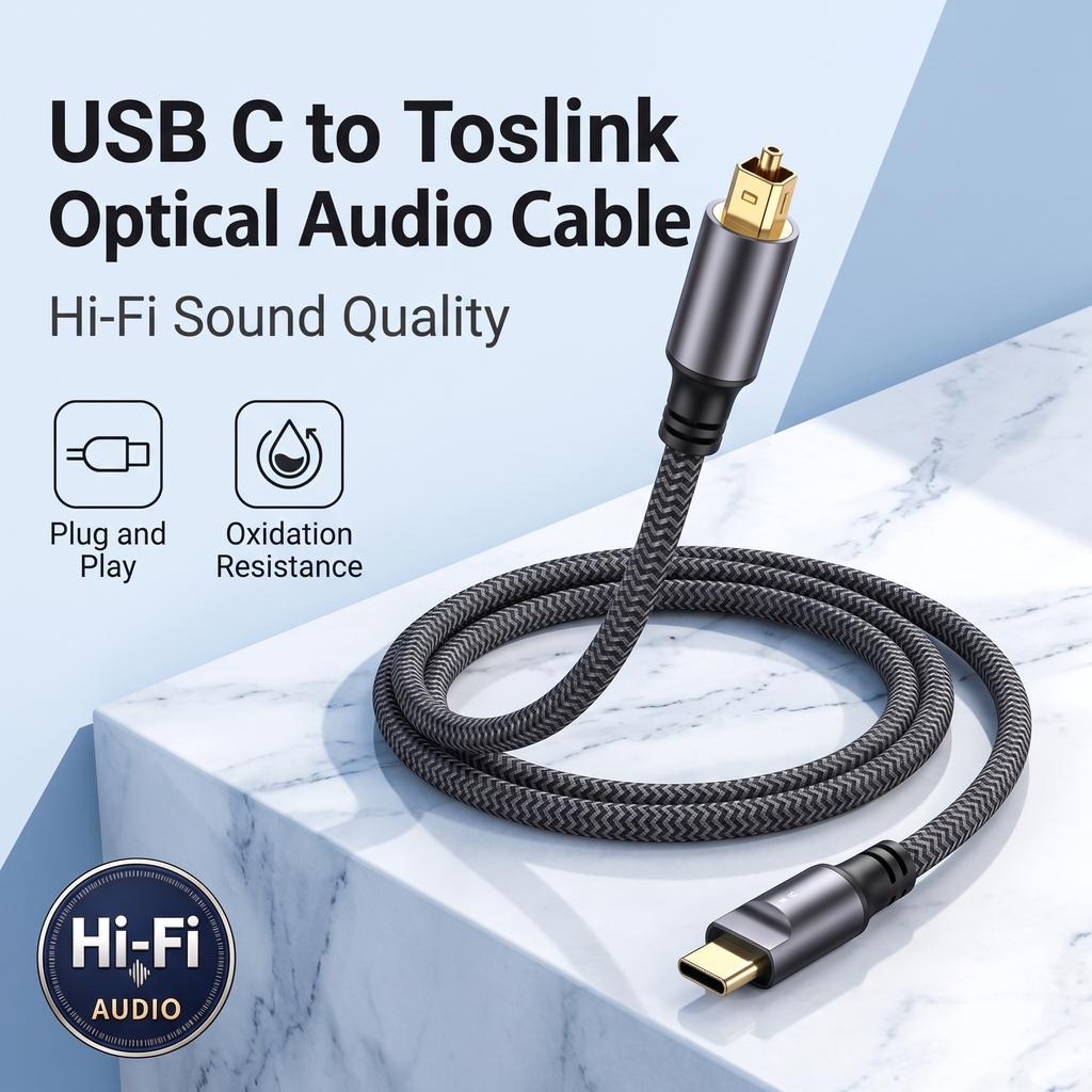 USB Type C To Optical SPDIF Toslink Audio Cable Braided Gold Plated 24Bit 96kHz Digital Stereo Adapter for Soundbar Speaker TVGood Product