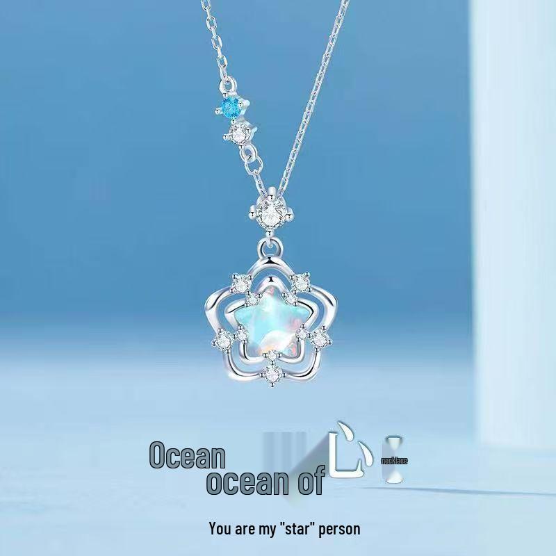 2025 Ocean Heart Romantic Retro Clavicle Necklace with Fresh Texture In Colorfast Titanium Steel for Women
