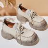 Mode GKTINOO Dicksohlige Erhöhende Pumps 2024 Frühling Neu Echtes Leder Schnürschuhe Vielseitige Retro Damen Plateau Schuhe