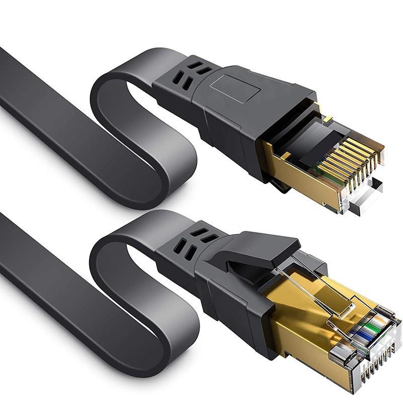 CAT8 Flat Network Cable 10 Gigabit, Shielded Pure Copper, RJ45 Data Center Connection.