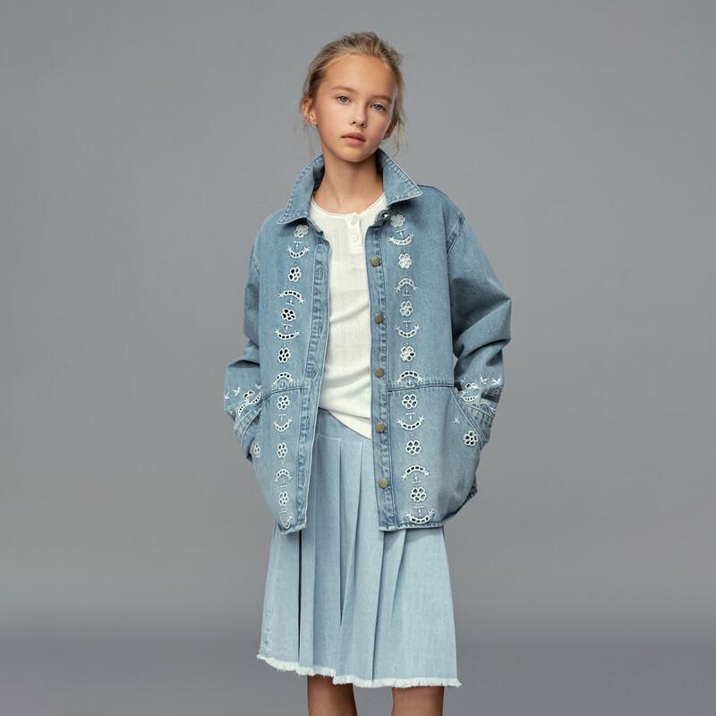 Джинсовая куртка ELLE KIDS для девочек, винтажная, с вышивкой, после стирки 165