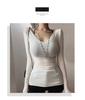 Korean Figure-Flattering V-Neck Long-Sleeve Sexy Slim-Fit Women's Top