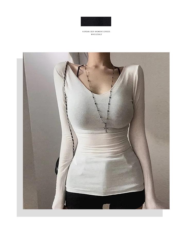 Korean Figure-Flattering V-Neck Long-Sleeve Sexy Slim-Fit Women's Top