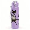 1PC Striped Black Cat Walking Figure 750ml Color Plastic Sports Water Bottle Leakproof Flip Straw Lid For Sports Office Home Use