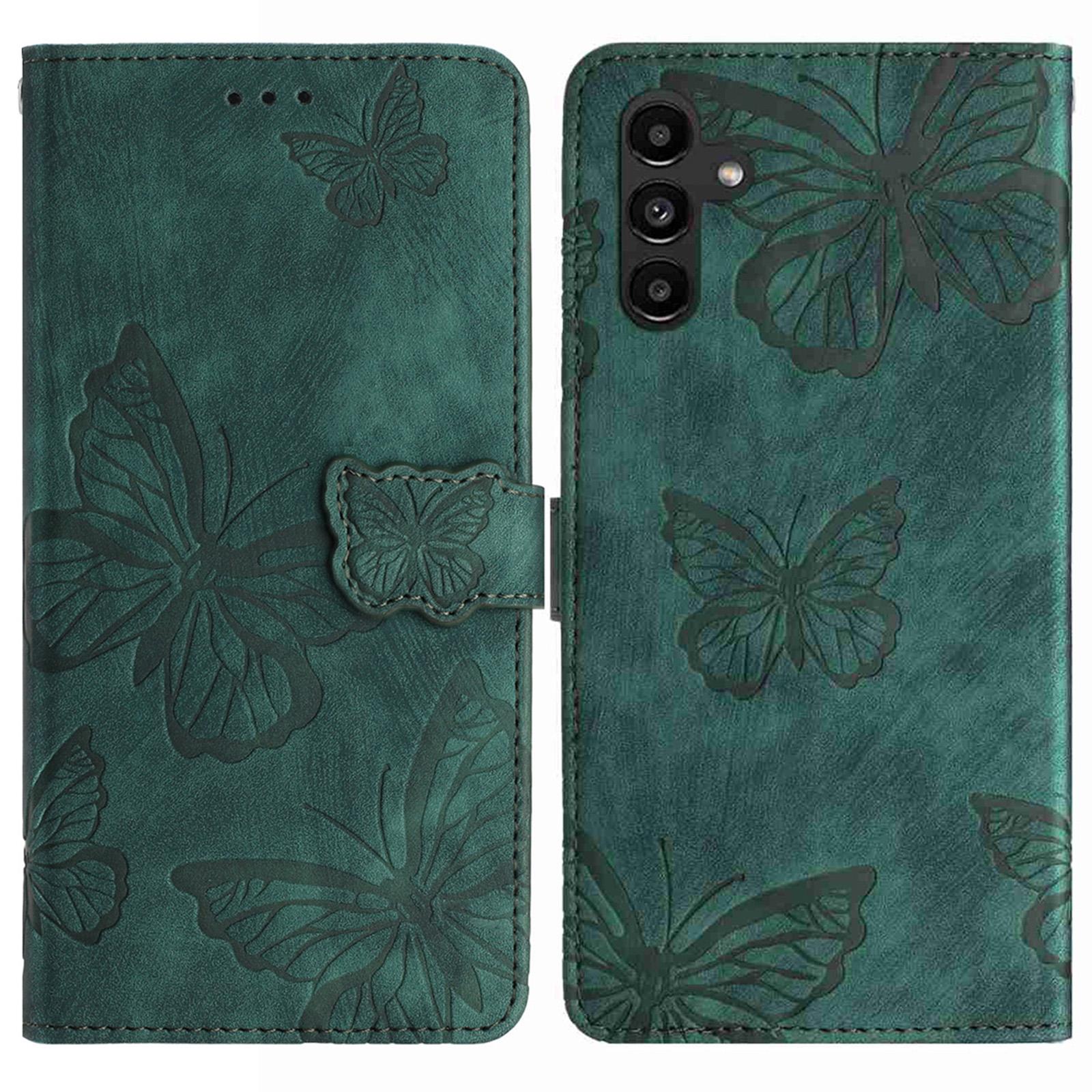 

For Samsung Galaxy A17 Case Butterfly Design Flip Wallet Leather Phone Cover Skin-Touch Green