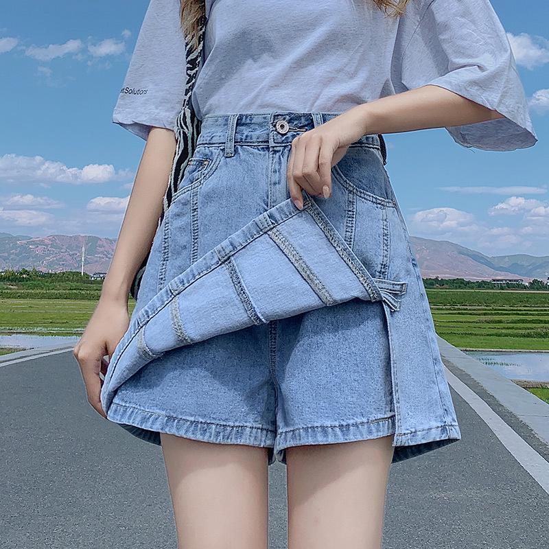 2024 Damen High Waist A-Linien Denim Skort: Schlankmachender Bodycon Minirock mit angenähten Shorts für den Sommer