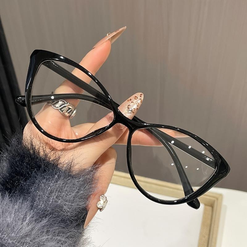 4pcs Women Trendy New Cat Eye Glasses Anti Blue Light Retro Frame Triangle Spectacle Frame