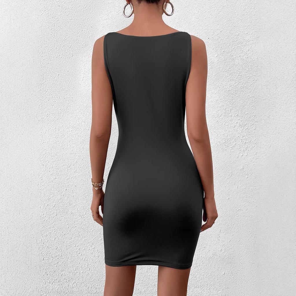New milk silk medium and high elastic vest dress, temperament Muse slim and thin versatile hip wrap mini skirt