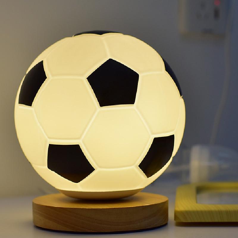 Ball Led Soccer Night Light Wood Base Lamp For Bedroom Use Decorations Gift