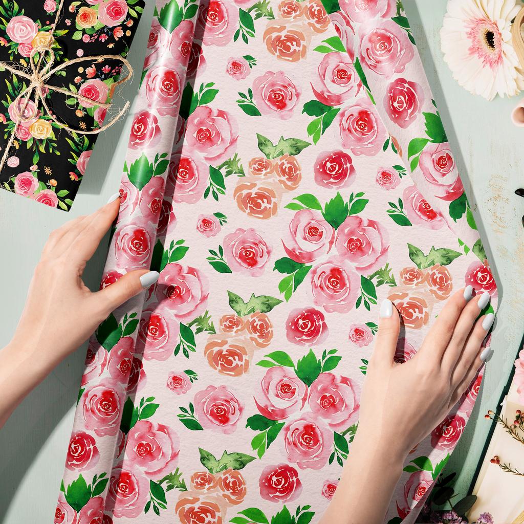 12 Sheets Gift Wrapping Paper Floral Rose Pattern Valentine's Day Bouquet Gift Packaging Paper Birthday Party Decoration Paper