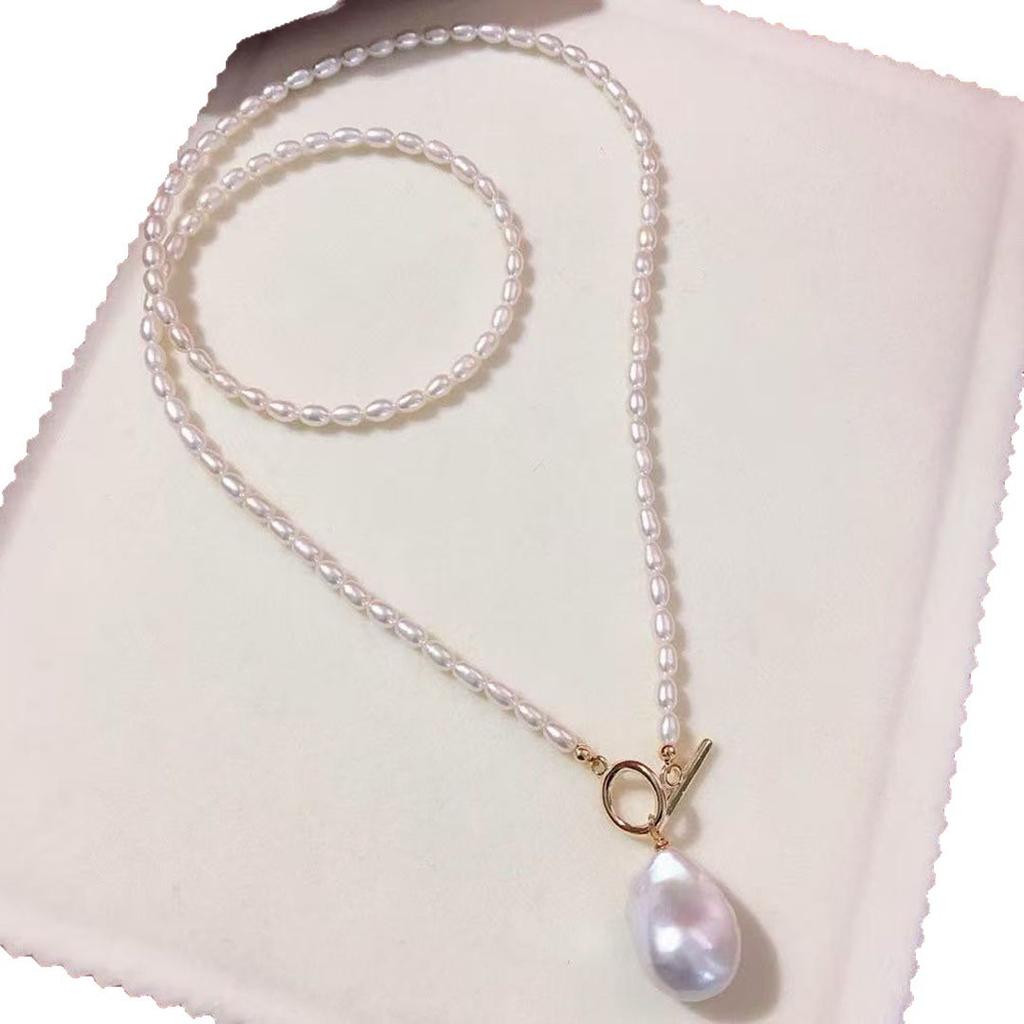 Baroque Natural Freshwater Pearl Sweater Chain Long for Women, Autumn/winter Fashion OT Button Design, Light Luxury High-end Necklace