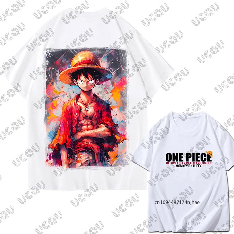 Japanes One Piece Luffy Gear 5 Print Cotton Unisexs T Shirt Summer Short Sleeve Cosplay Clothes Casual Tees Oversized Unisex Tops