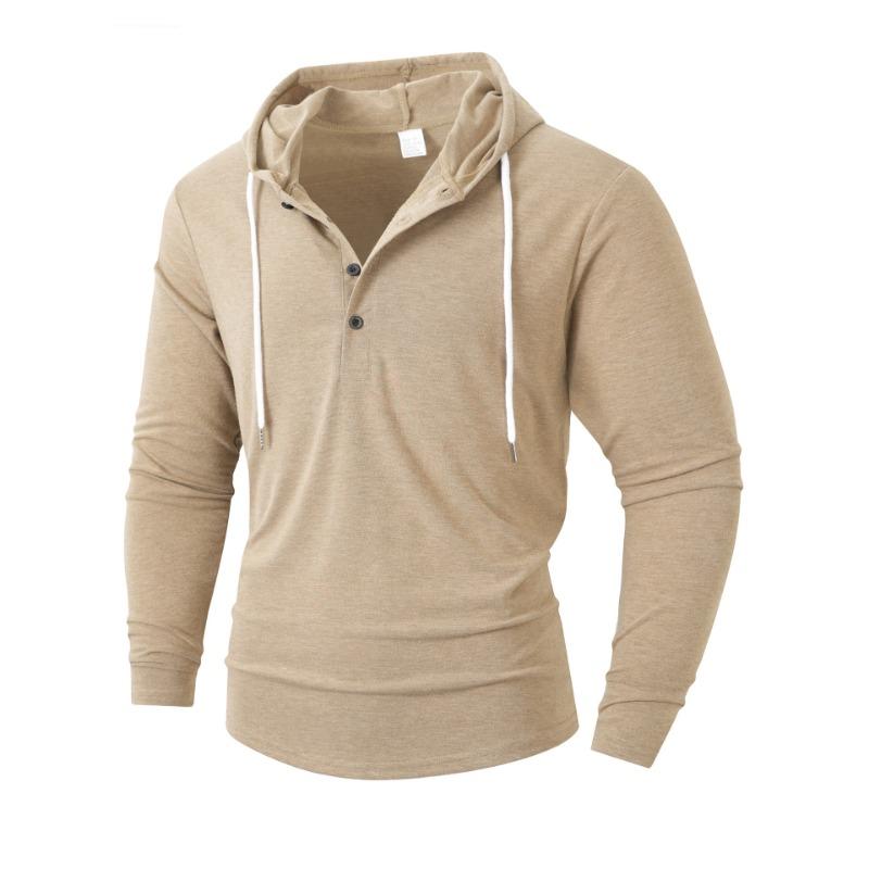 Men S Casual Sports Fitness Hooded Button Long Sleeve T Shirt