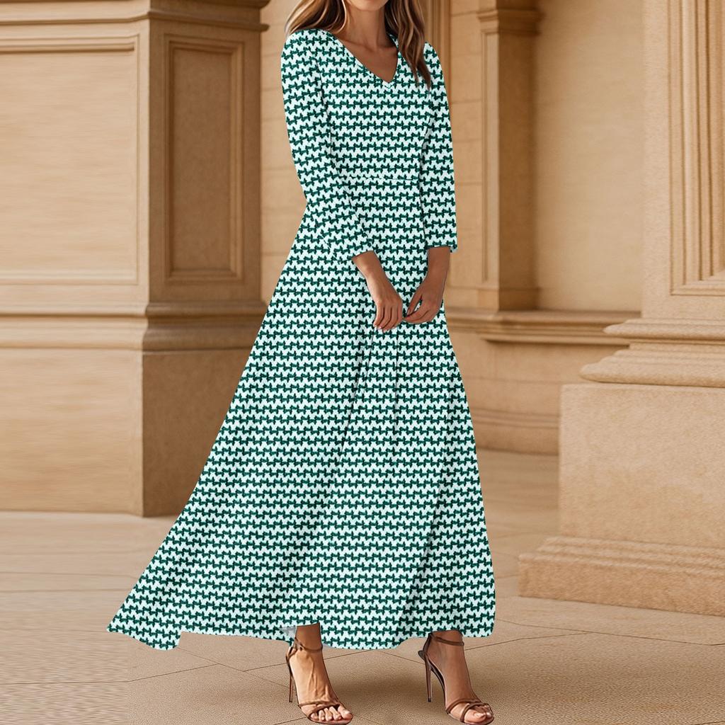 Dresses For Womens Vintage Flower Tunic Waisted Midi Dress Summer Casual  3/4 Sleeve Dress