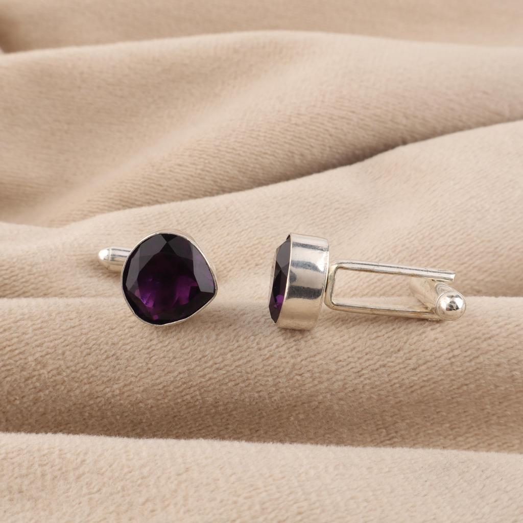 Gemme di Ametista Argento Sterling 925 Gemelli da Uomo per Abito 1" Gioielli Fatti a Mano per Regalo di Anniversario CL-10-6