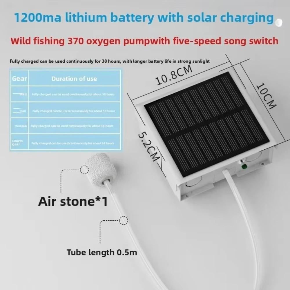Multifunction ABS Solar Oxygen Pump Five-Speed Solar Powered Oxygen Generator Adjustable Ultra-quiet Oxygen Compressor Aquarium