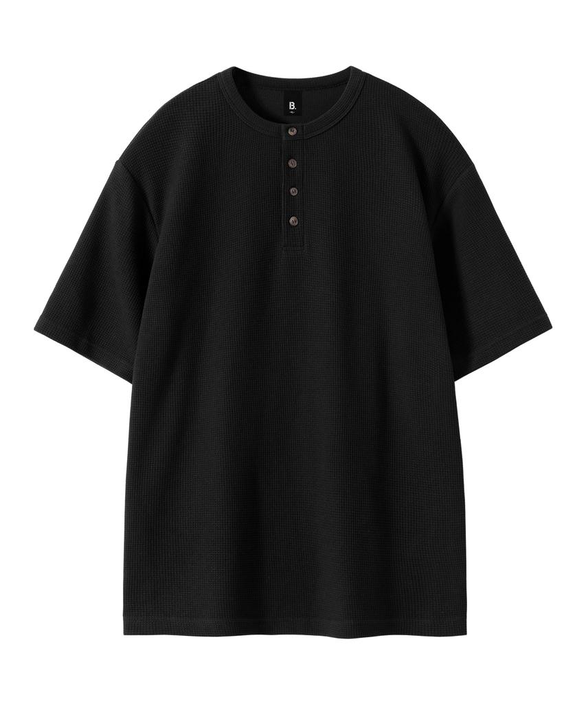 BRENSON (Waffle) Loose Fit Waffle Henley Neck Short Sleeve Tee (4 Colors)