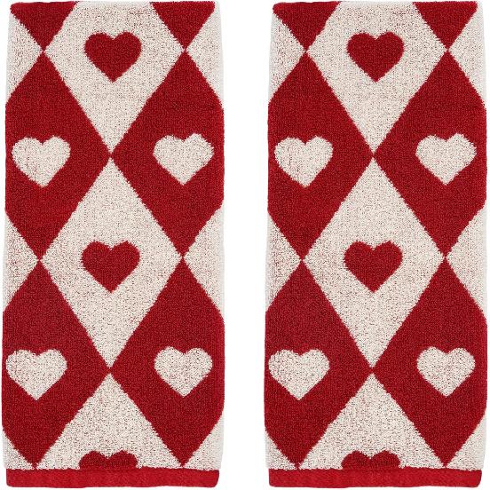 Valentines Day Hand Towels for Bathroom(2-Pack, 13 x 29 ),Decorative Towels for Drying, Cleaning, Cooking, Holiday (Hearts) Diamond hearts
