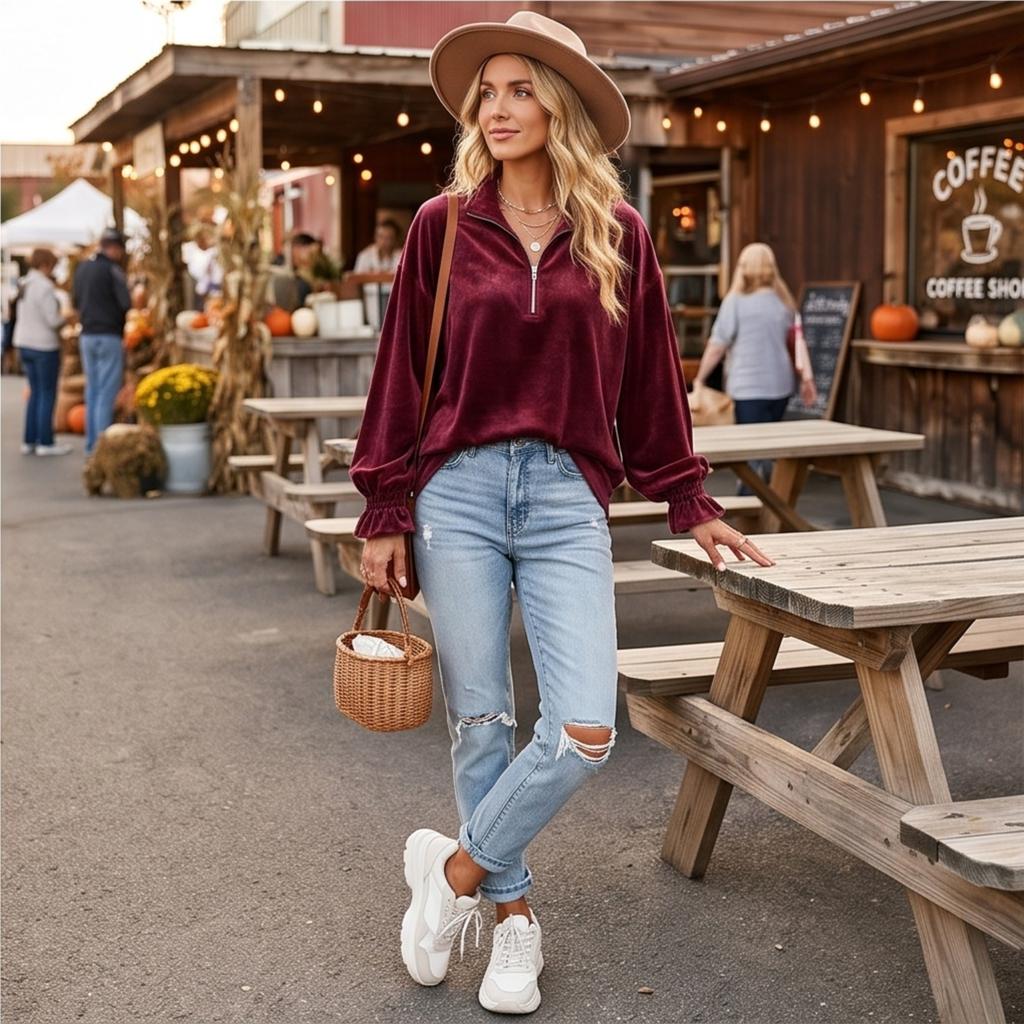 Women's Velvet Zip Up Sweatshirt with Collar Casual Loose Fit Color for Daily Wear