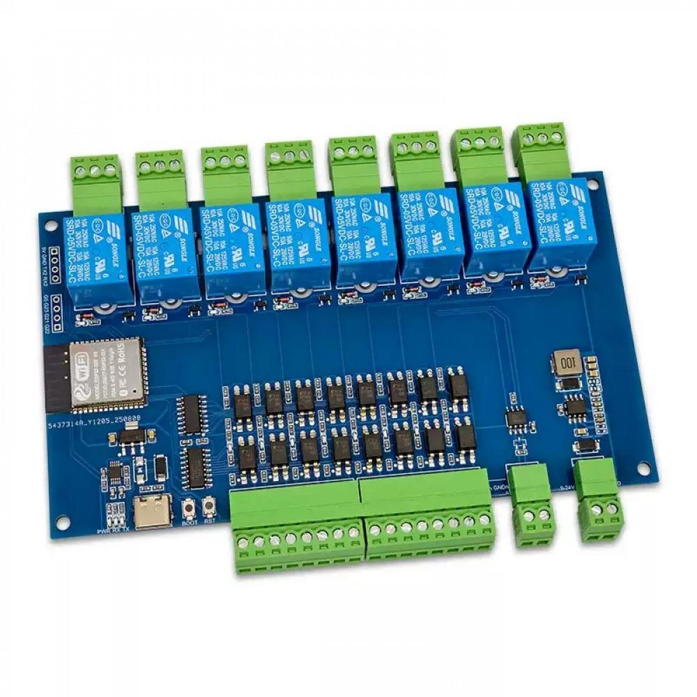 ESP32 Modbus 8-Channel Relay Module RS485 8 Way Input 8 Way Output Optocoupler Isolation 9-24V Power Supply With WiFi/Bl-uetooth