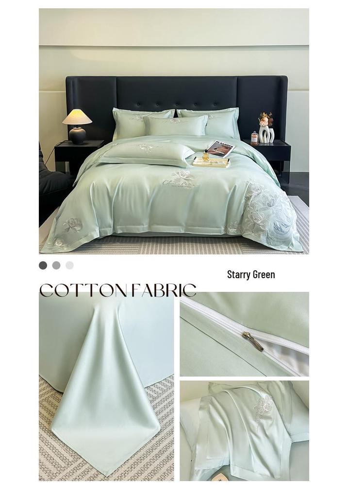 Elegant Long-Staple Cotton 4-Piece Bedding Set: Pure Cotton Fitted Sheet, Embroidered Duvet Cover, Luxury Feel
