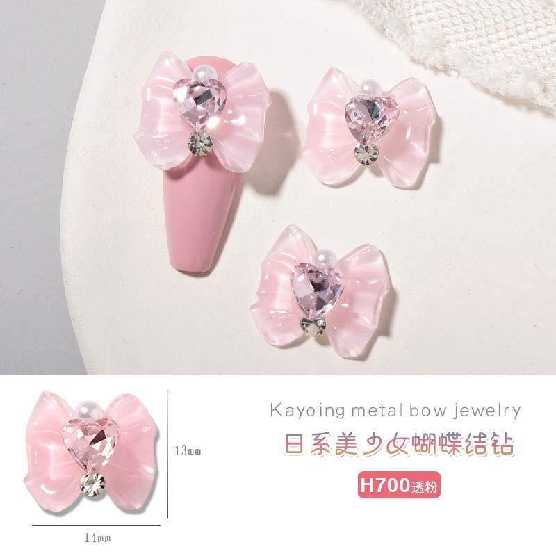 Heart Rhinestone Nail Bow Charms 10pcs Ice Transparent Crystal  Bowtie Jewelry 14*13mm Love Diamond Resin Ribbon Gems for Nails