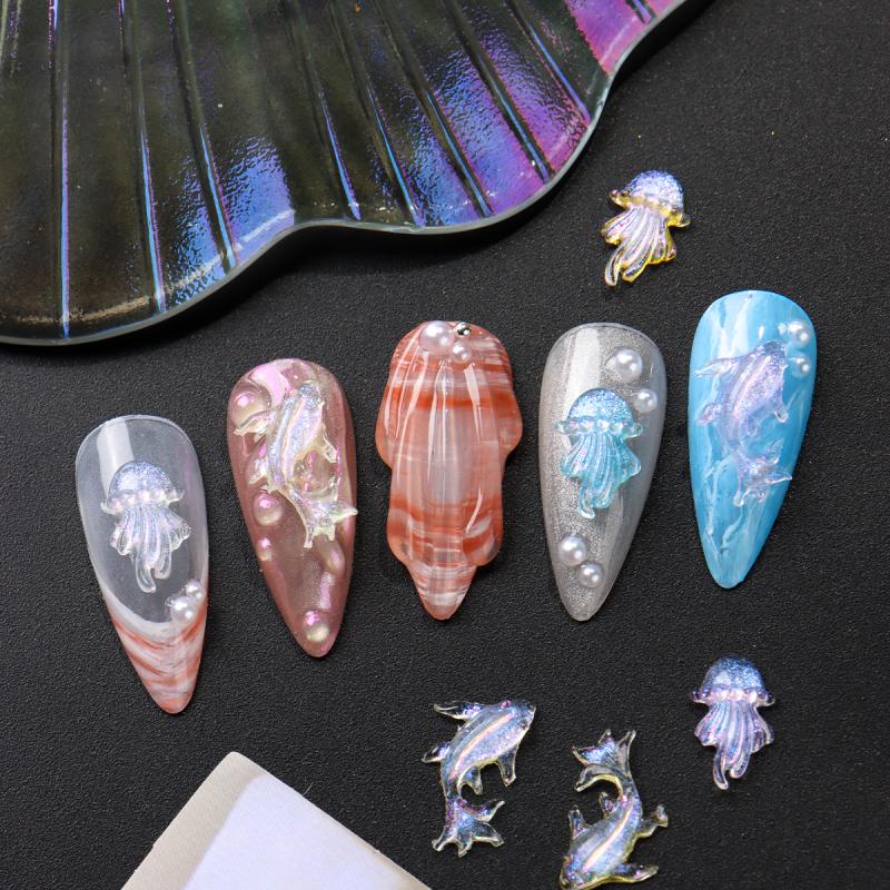 30/50/100ks Delfín Medúza Ozdoby na nehty Žralok Hvězdice Série Mořští živočichové Přívěsky na nehty DIY Nehtové doplňky