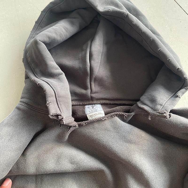 Unisex Distressed Vintage Print Hooded Sweatshirt Cotton Blend Fall Casual Streetwear