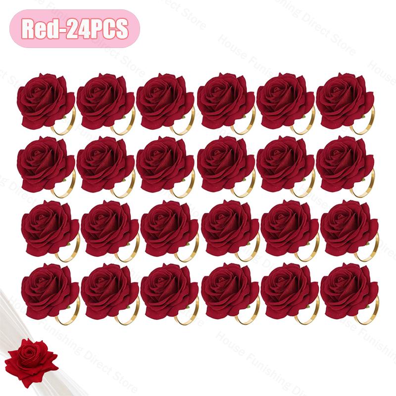 2025 New Valentine's Day Napkin Rings Rose Metal Napkin Rings Faux Flower Napkin Rings Wedding Banquet Birthday Decoration