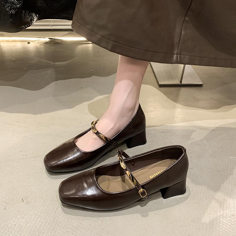 New Style Women's Luxury Mary Janes Shoes Square Toe Flats for Female Loafers Buckle Strap Ladies Shoes Spring Autumn