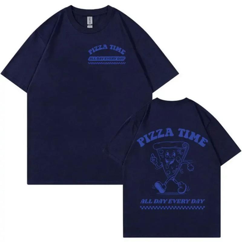 Fashion Personality T-Shirt Funny Pizza Time All Day Every Day Cartoon Retro