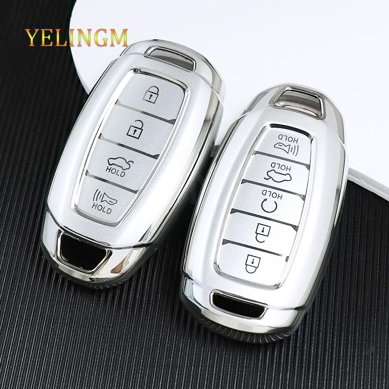 For Hyundai I30 Ix35 Kona Encino Solaris Azera Grandeur Ig Accent Santa Fe Palisade 4 5 Buttons Tpu Car Key Case Cover Keychain
