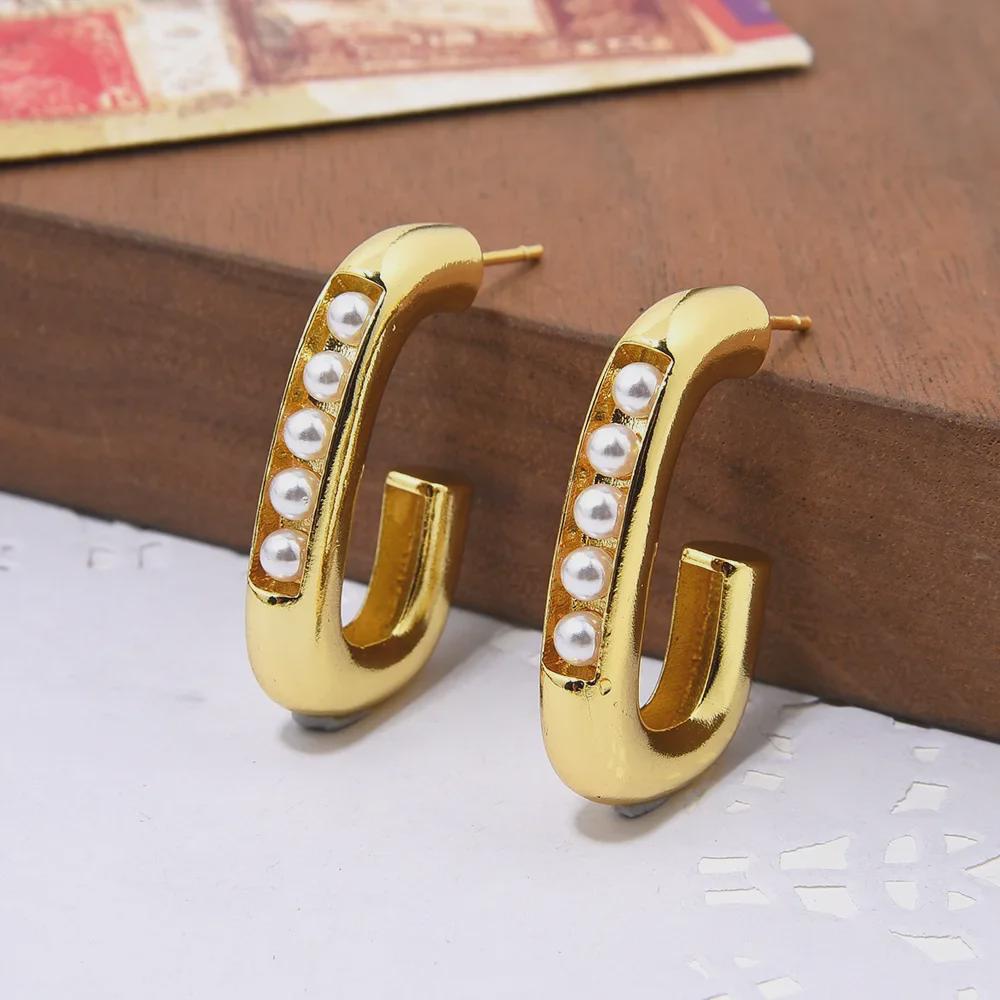 Elegant Copper Zircon & Pearl Hoop Earrings for Women - Real Gold Color-Preservation