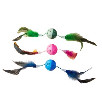 Jouets pour chats, Balles sonnantes à grelots, Balles à grelots et plumes de poulet à double tête, Jouets pour chats, Fournitures interactives pour animaux de compagnie pour jouer et caresser les chats