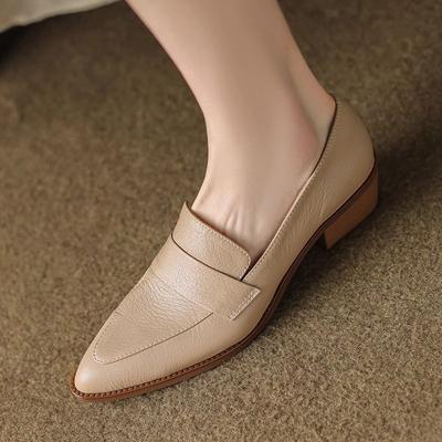 Scarpe basse in pelle di pecora a punta versatili, novità primavera e autunno per donna.cm tacco medio scarpe basse per donna