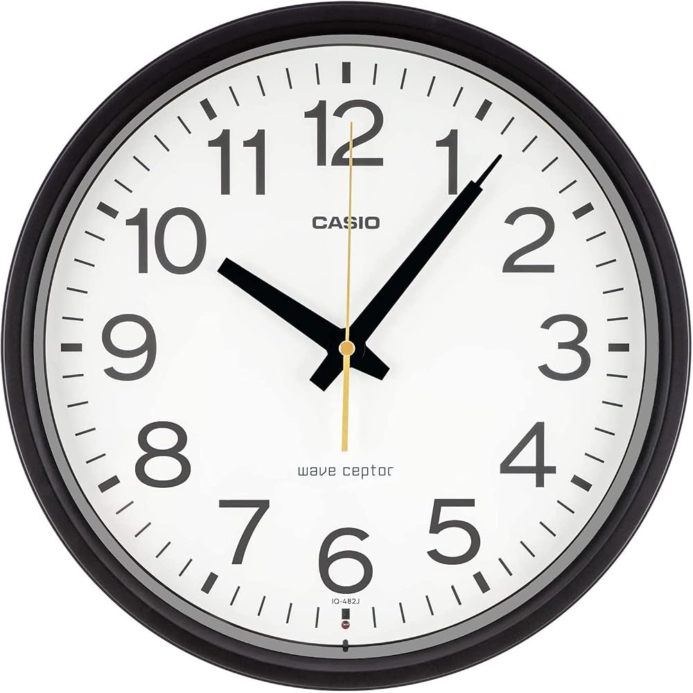 CASIO Wall Clock, Radio-Controlled, Black, Analog, Nighttime Second Hand Stop Function, IQ-482J-1JF