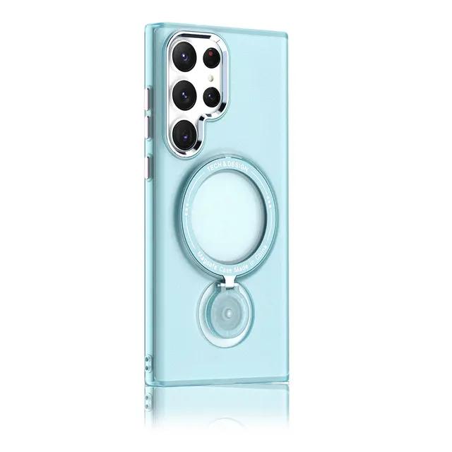 

для Samsung Galaxy S23 S22 S21 FE Plus Ultra Case 360 ​​Ring Stand Magnetic Magsafe Cover Matte Clear Shell Antifall NonSlip Funda for Galaxy S21 Ultra синій
