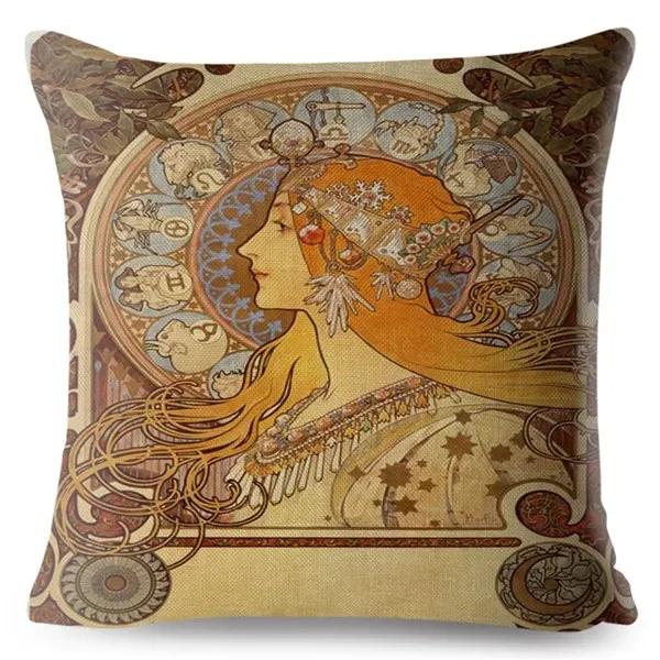 Art Nouveau Mucha Gallery Povlak na polštář Béžový povlak na polštář Autosedačka Home Decor