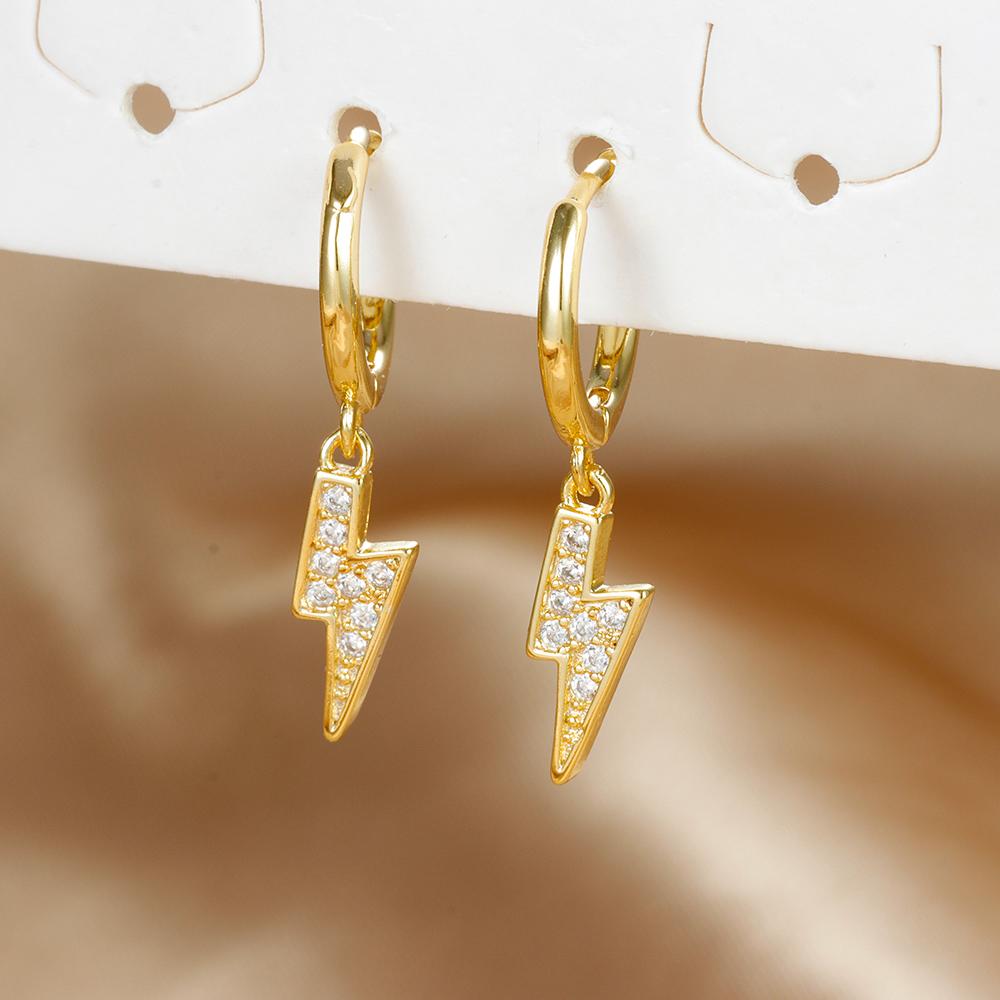 Yuedane Stainless Steel Zircon Lightning Pendant Hoop Earring for Women Simple Fashion Huggies Cartilage Piercing Jewelry Aretes