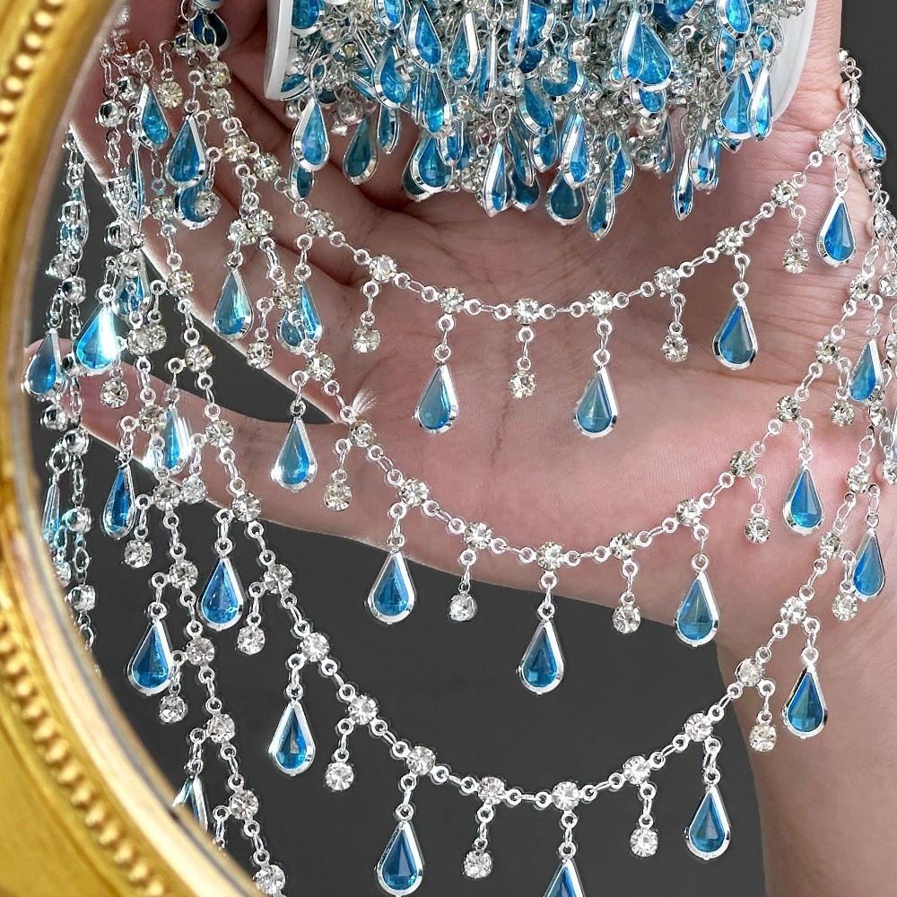 Waterdrop-shaped Bead Chain 1 Meter Length Crystal Glass Chain  For Clothing Accessories