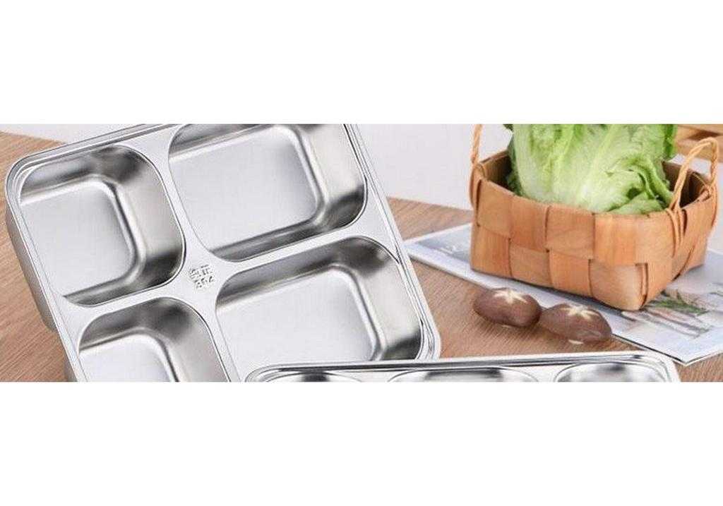 304 Stainless Steel 4-Compartment Rectangular Dining Tray for Students & Children